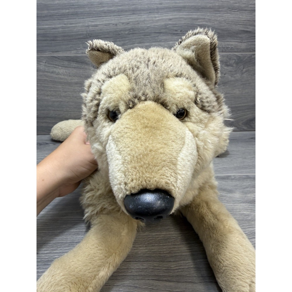 Rare FAO Schwarz Wolf Brown Biege Husky Plush Stuffed Animal Toys R Us 24" 2013